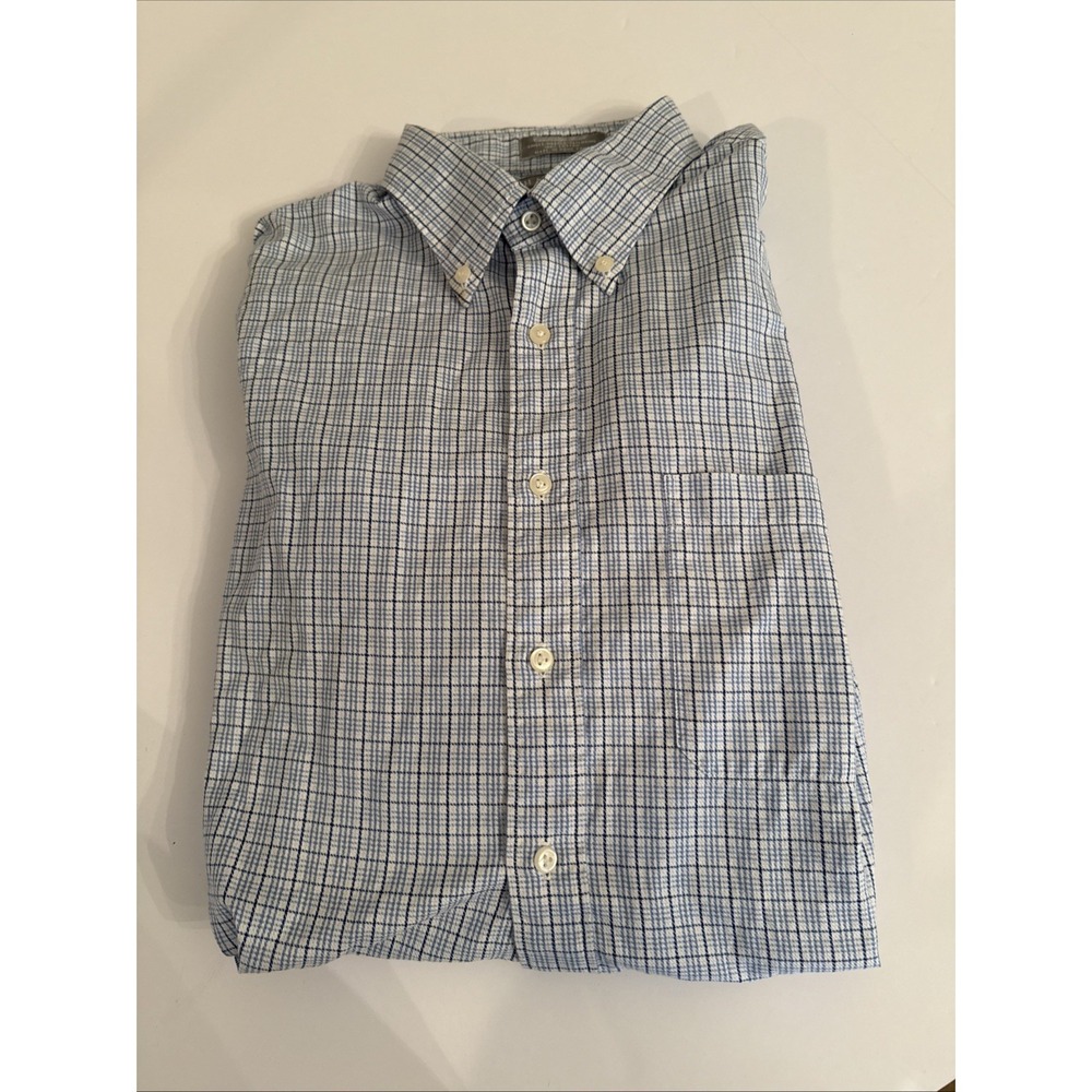 Hathaway Mens 17 XL Multicolor Plaid Button Up Dress Shirt Blue White Check